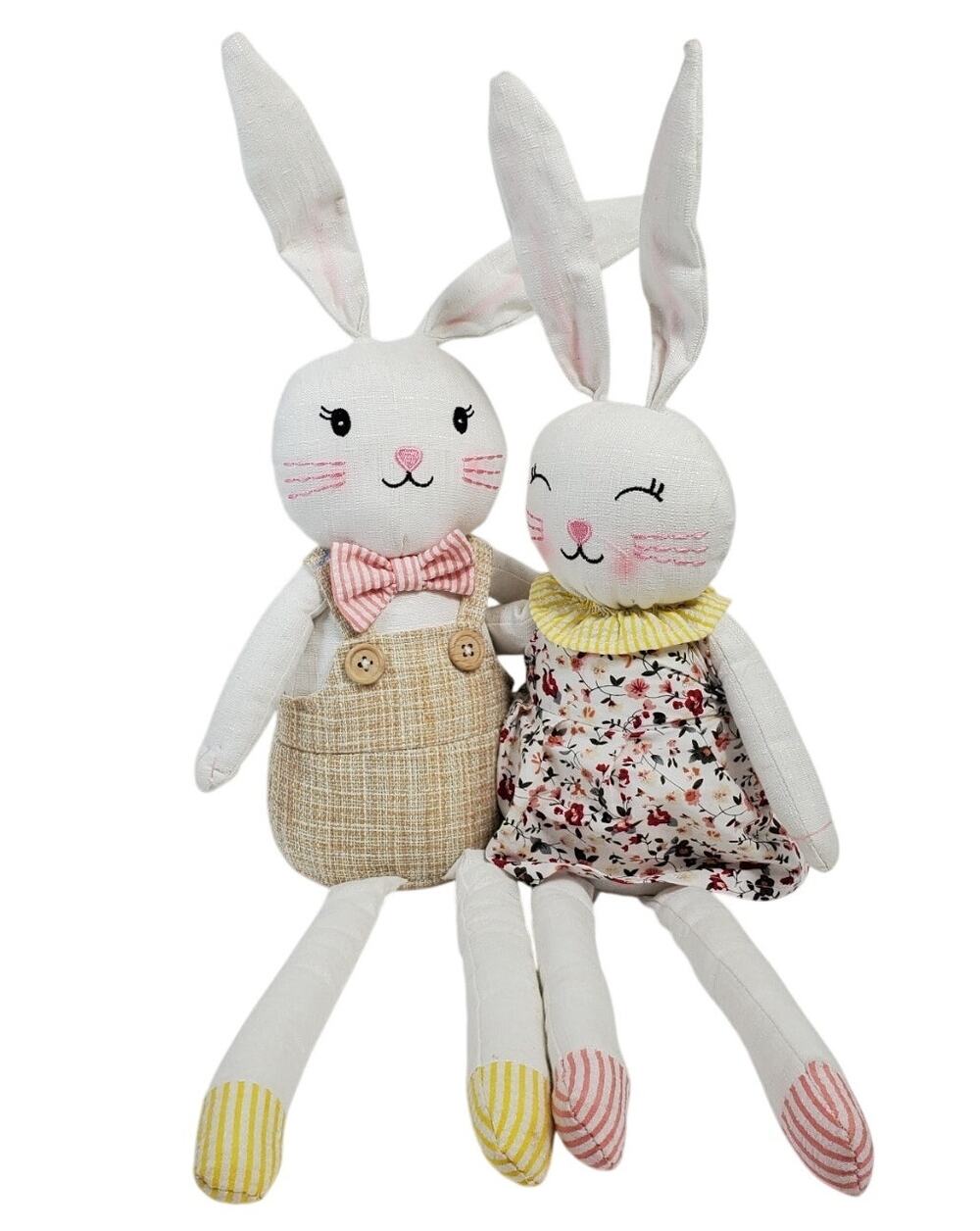 23" Easter Sitter Bunny Couple Plush Pink Cream Weighted Bendable Ears